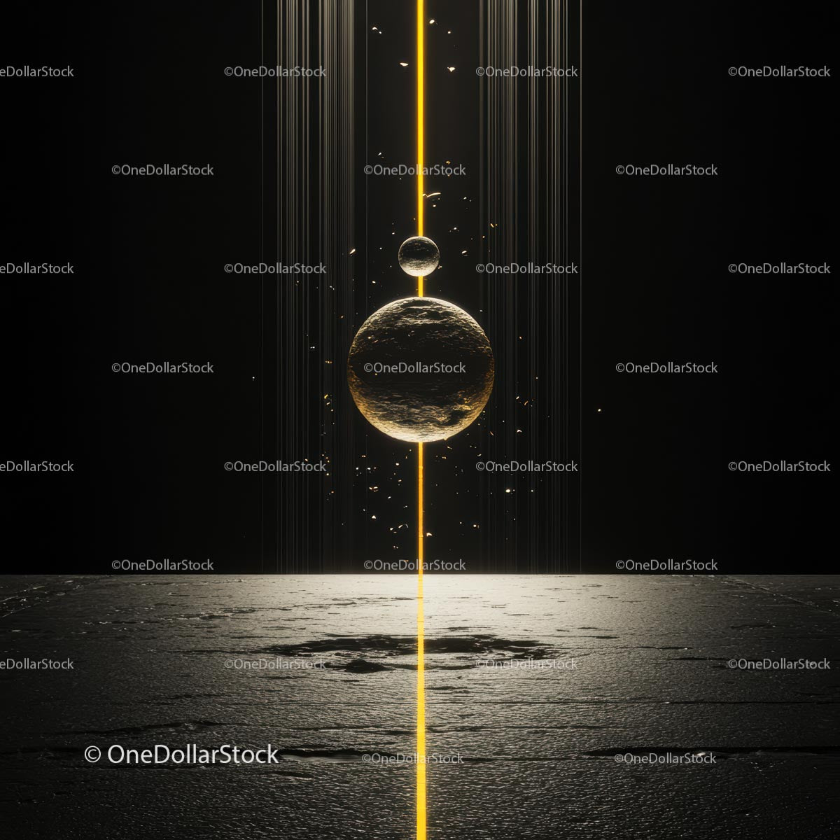 Abstract Glowing Sphere with Vertical Light Beam