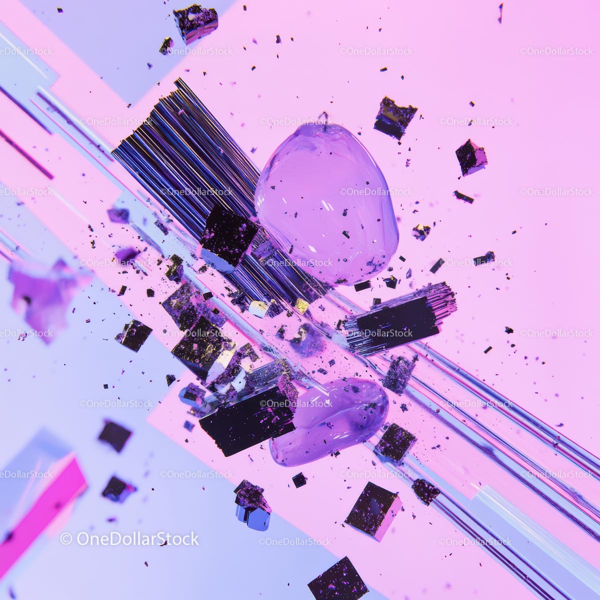 Dynamic Abstract Art with Purple and Pink Geometric Shapes
