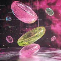 Futuristic Pink and Green Floating Glass Shapes