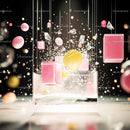 Floating Pink Cubes and Yellow Spheres in Surreal Scene