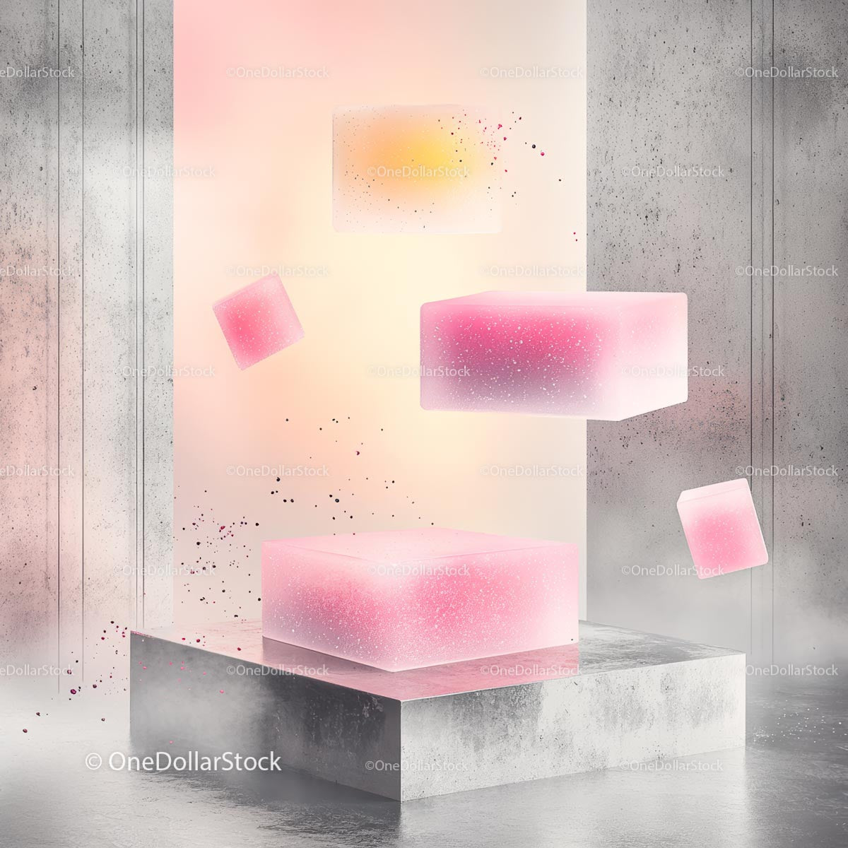 Floating Pink Cubes in a Minimalist Abstract Setting