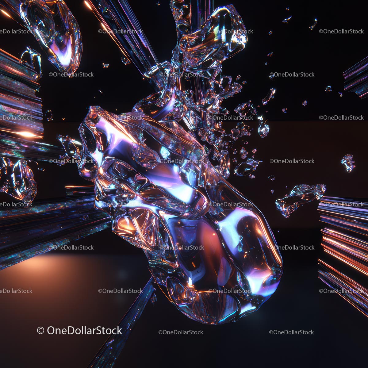 Vibrant Abstract Glass Structure with Iridescent Glow