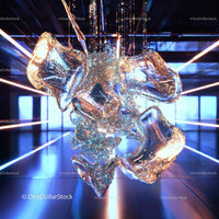 Futuristic Glowing Glass Sculpture in Abstract Space