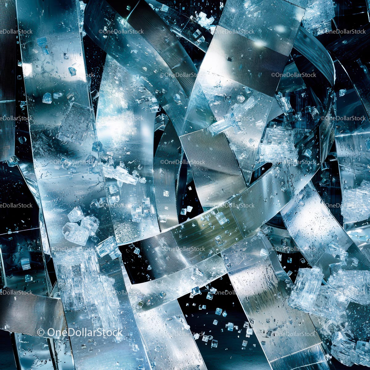 Intricate Abstract Metallic Structure with Blue Shards
