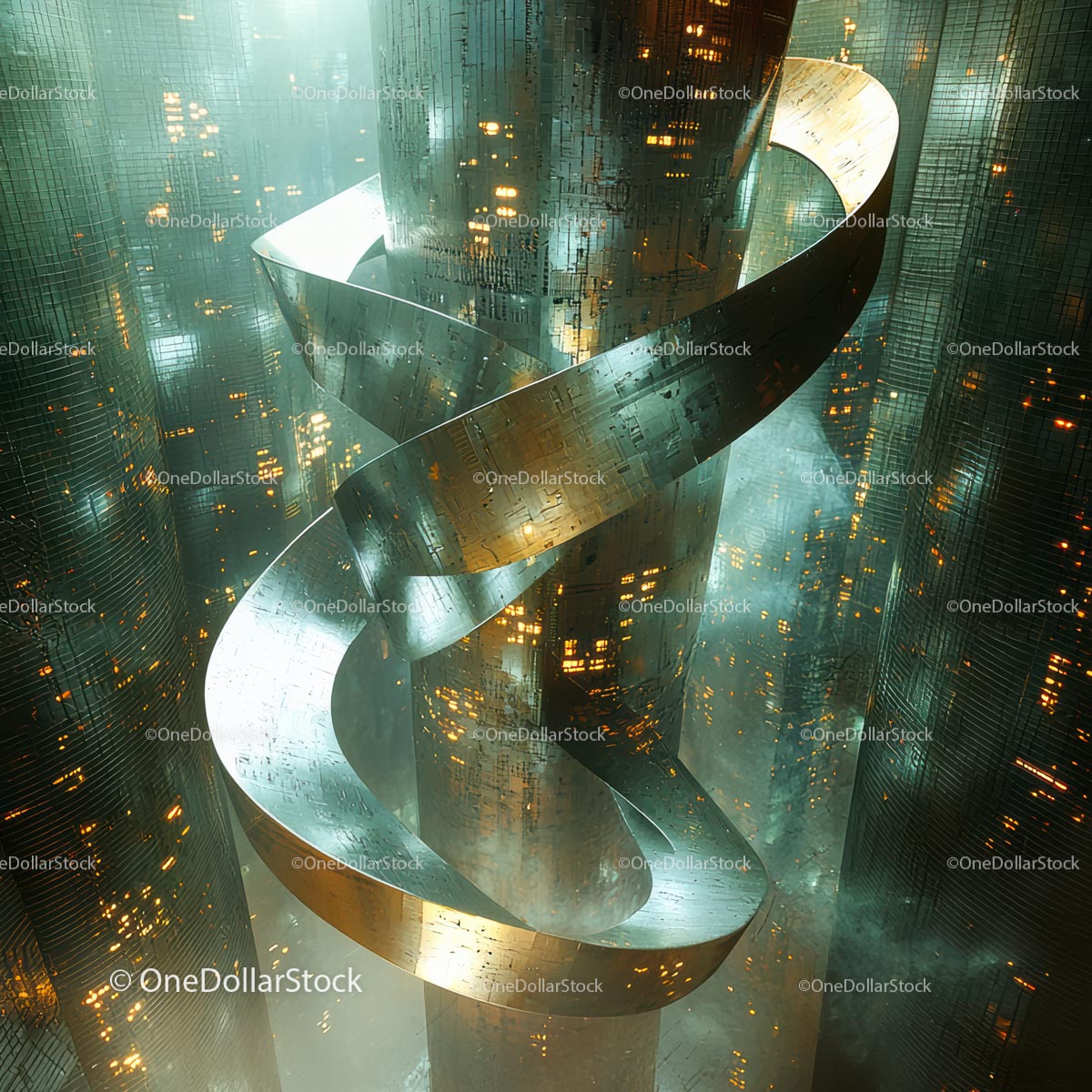 Futuristic Skyscraper with Twisting Metallic Design