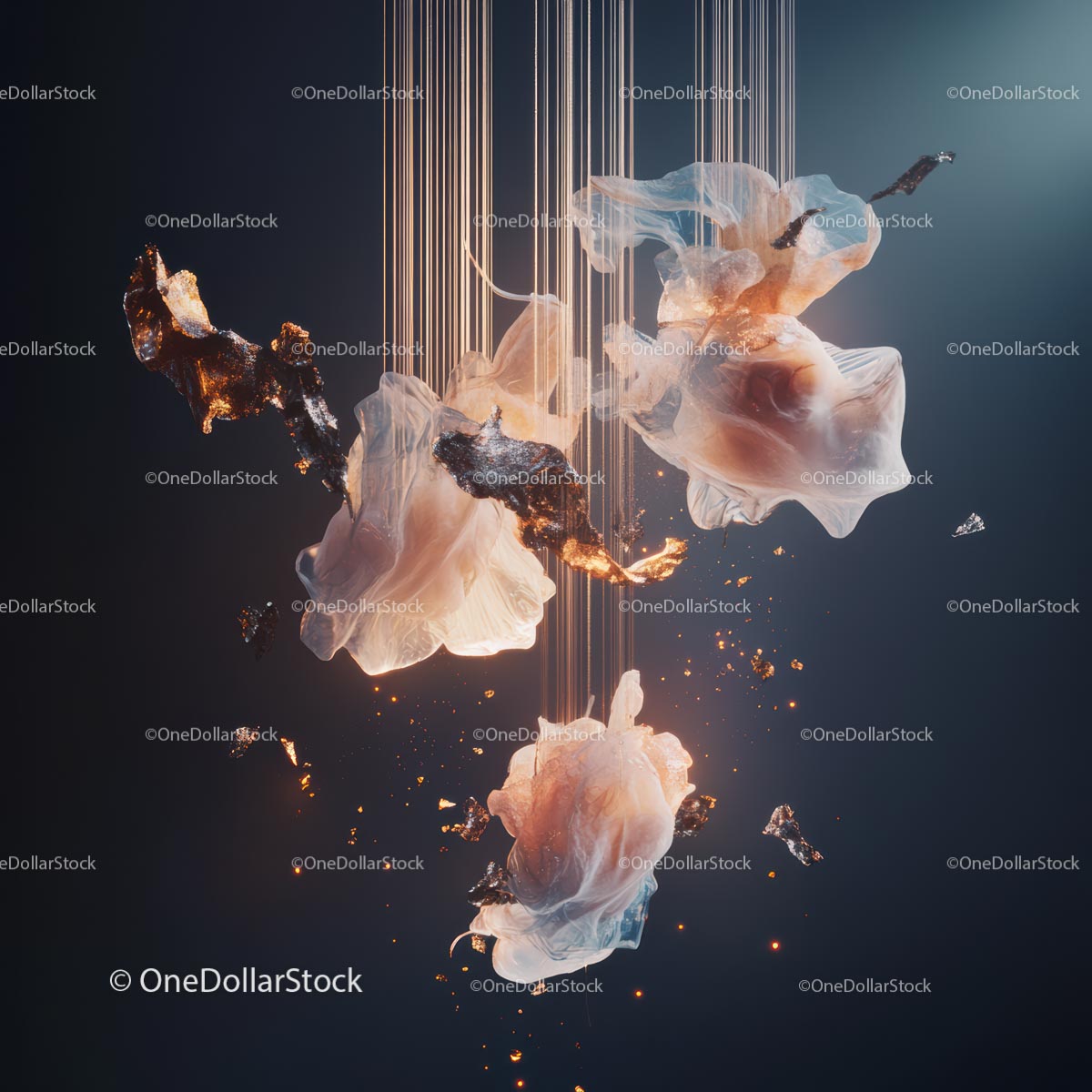 Floating Translucent Petals in Ethereal Fantasy Scene