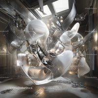 Futuristic Abstract Sculpture with Metallic and Transparent Forms
