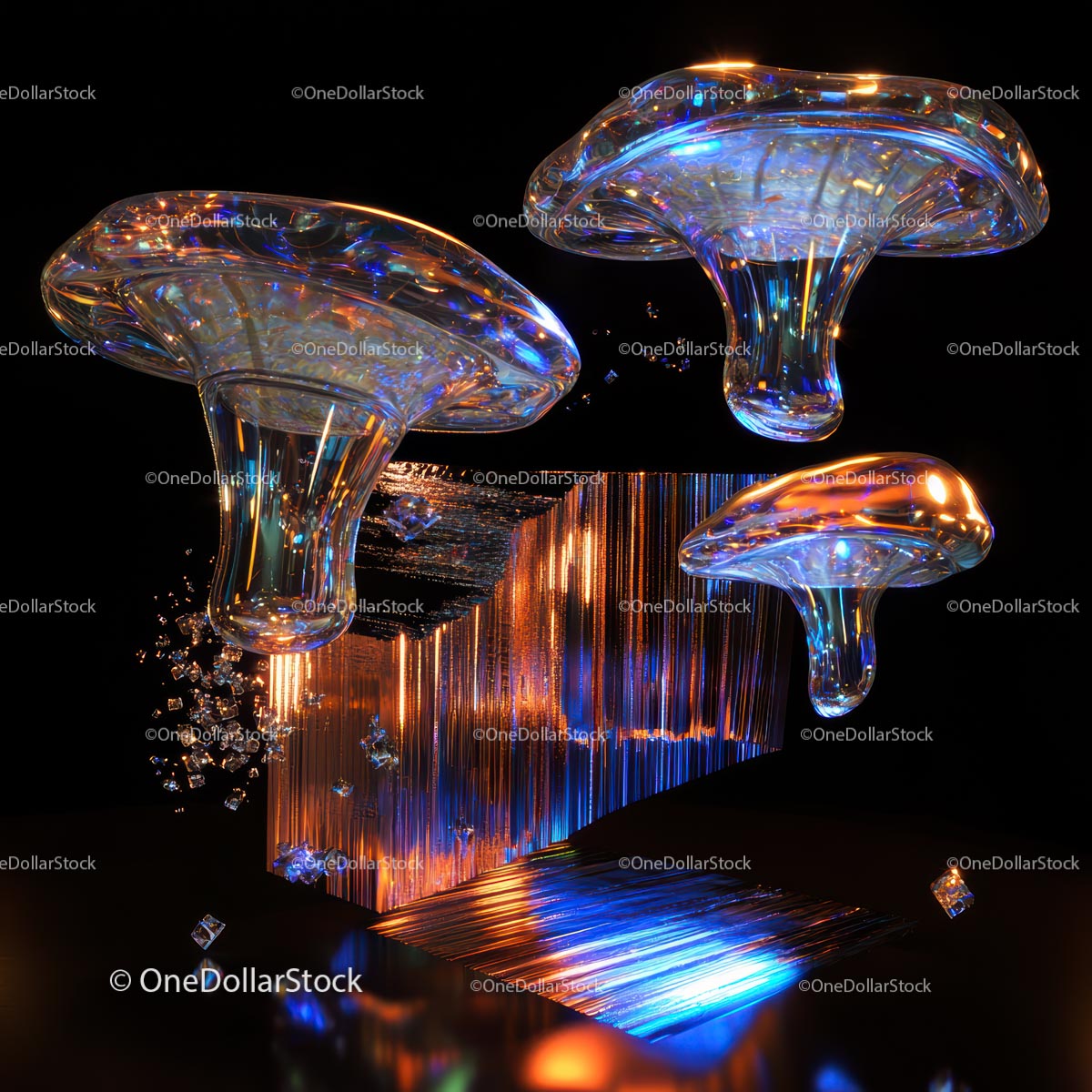 Futuristic Glass Forms with Vibrant Light Reflections