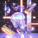 Futuristic Abstract with Iridescent Crystal and Neon Lights