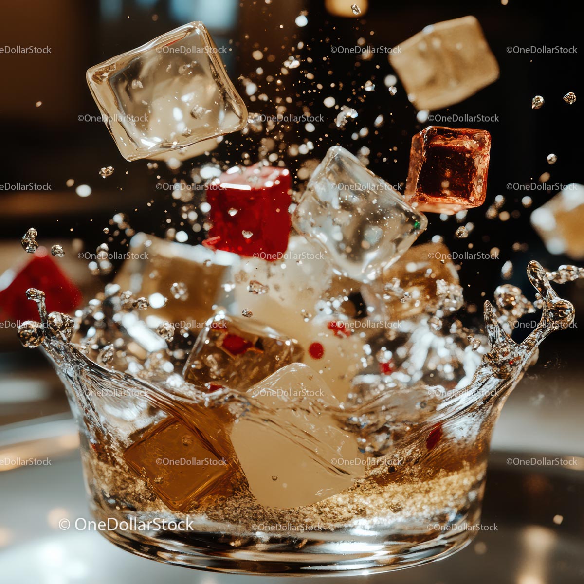 Dynamic Splash of Ice Cubes in Refreshing Beverage