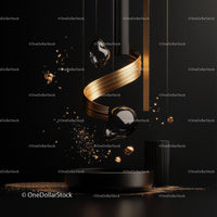 Abstract Gold Ribbon with Metallic Elements on Black