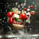 Dynamic Explosion of Fresh Ingredients with Splashing Liquid