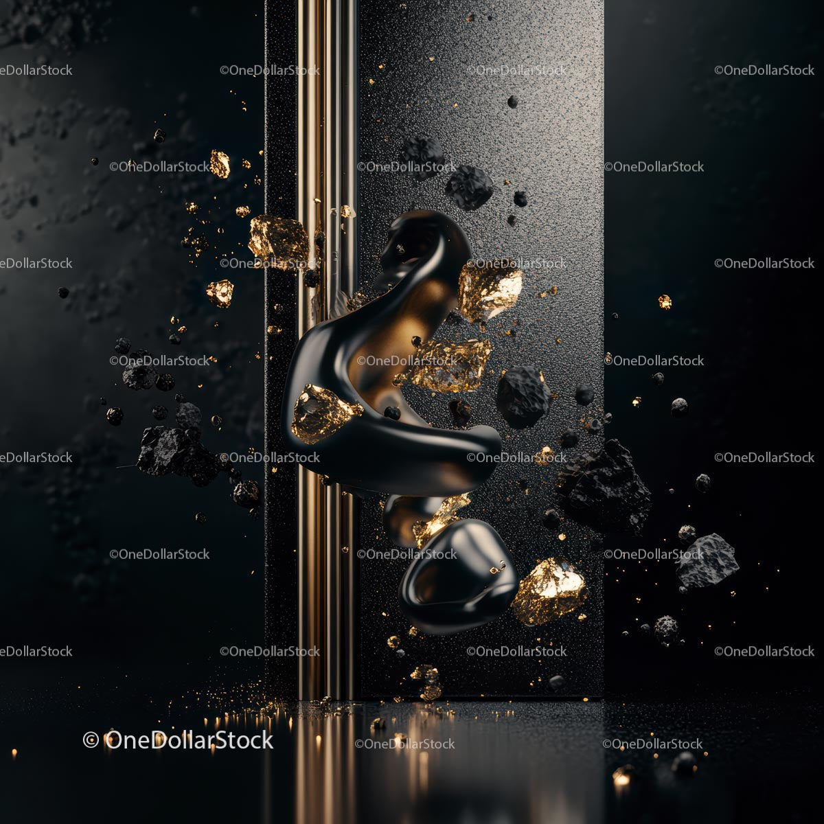 Luxurious Black and Gold Abstract Art with Shimmering Details