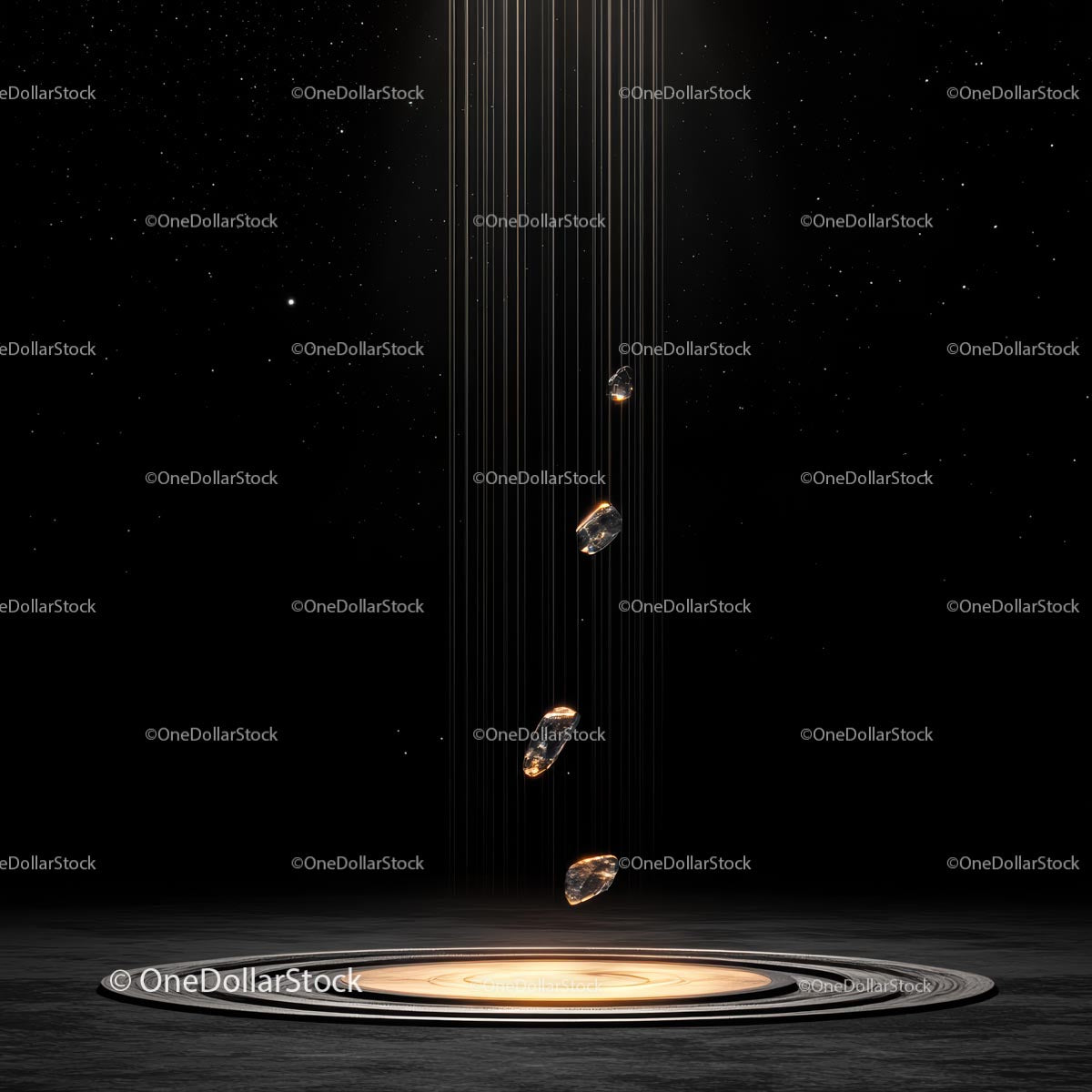 Futuristic Crystals Falling in Cosmic Glow