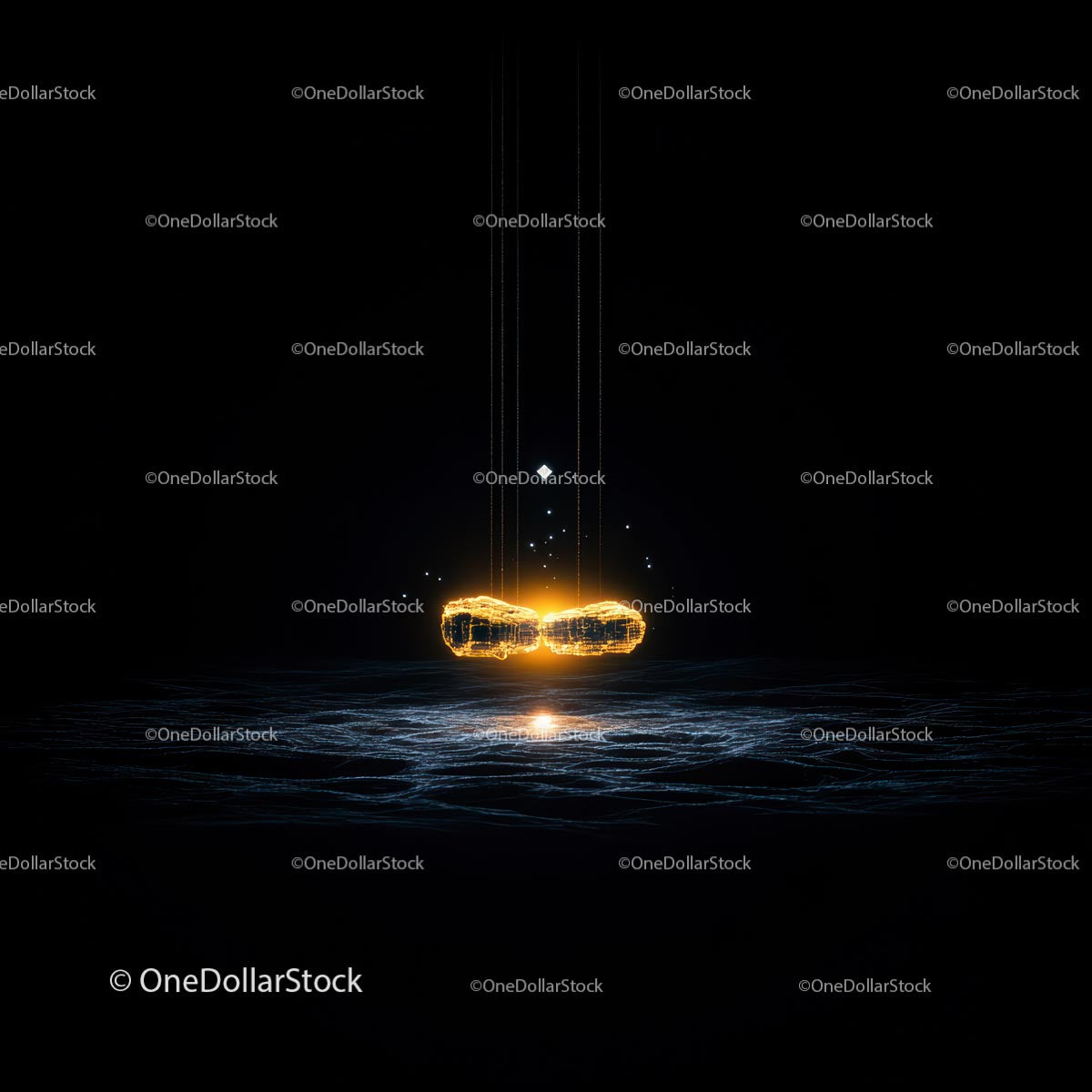 Futuristic Glowing Chains in Digital Cyberspace