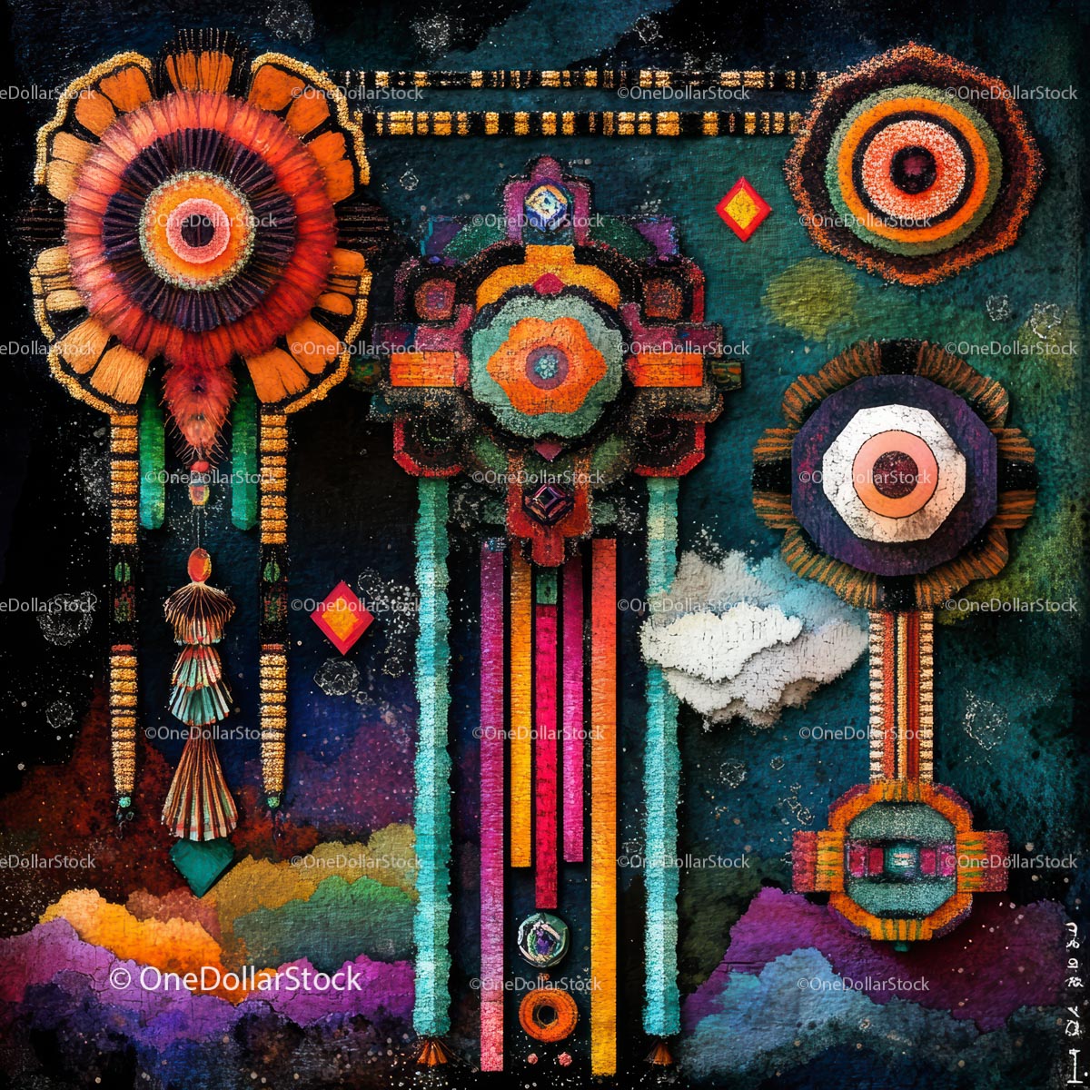 Vibrant Abstract Art with Geometric Dreamcatchers