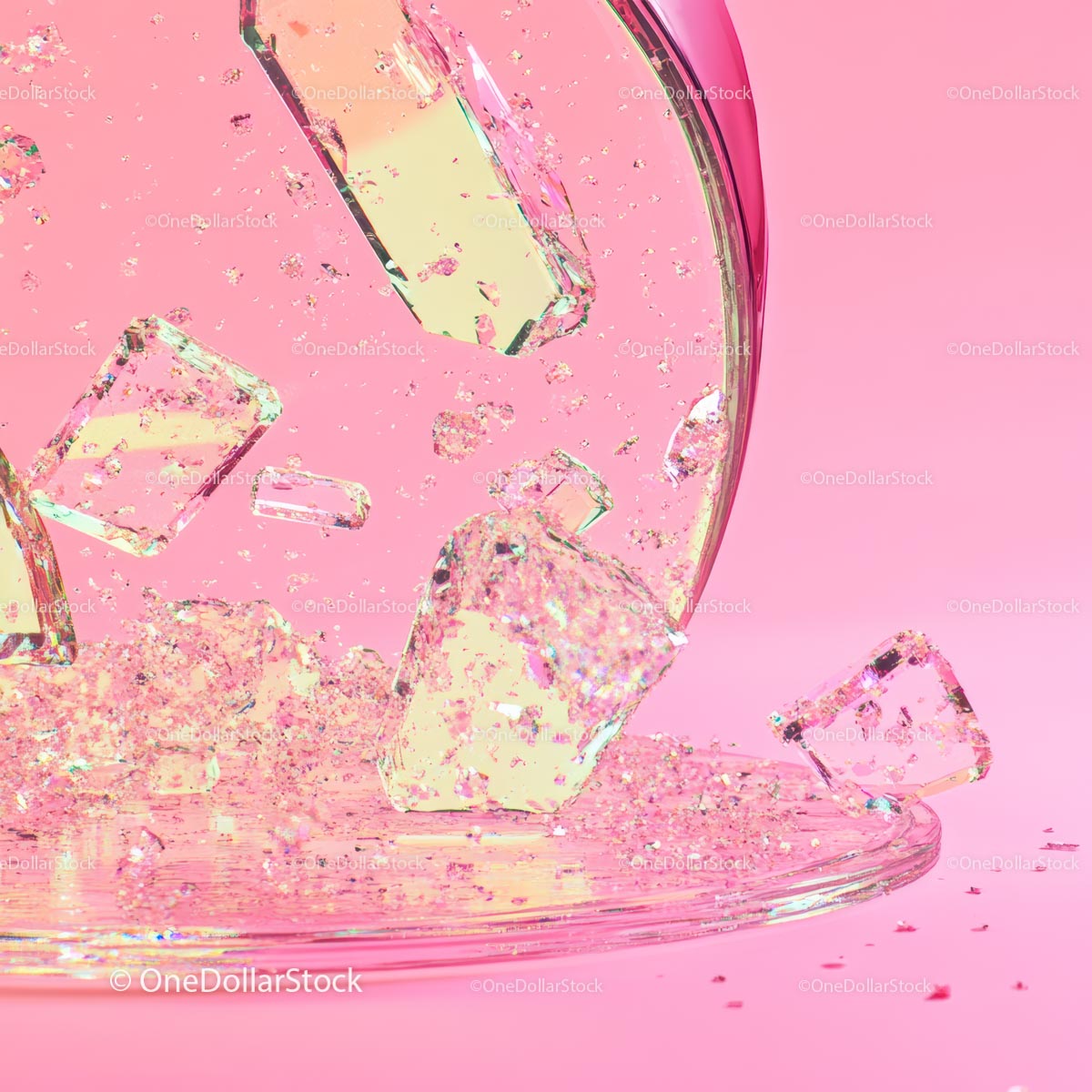 Glittering Ice Cubes on Vibrant Pink Background