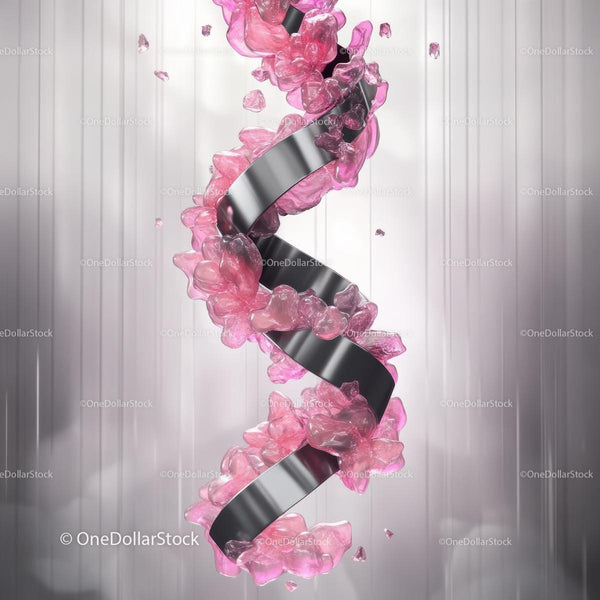 Abstract Spiral with Pink Crystals and Metallic Ribbon