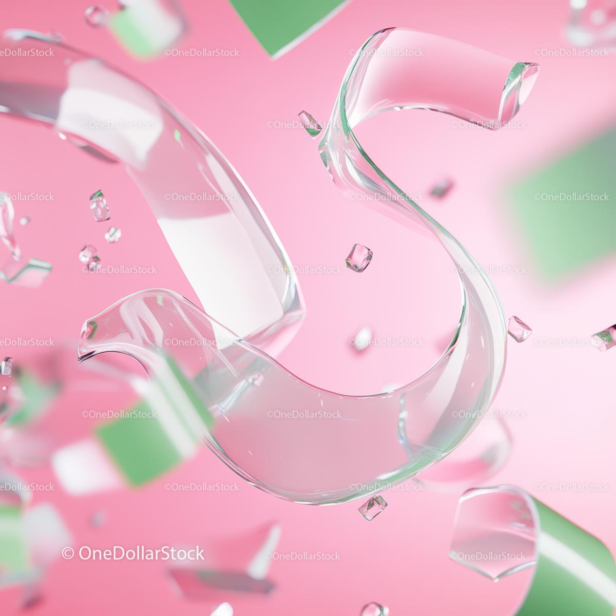 Abstract 3D Glass Elements on Pink Background