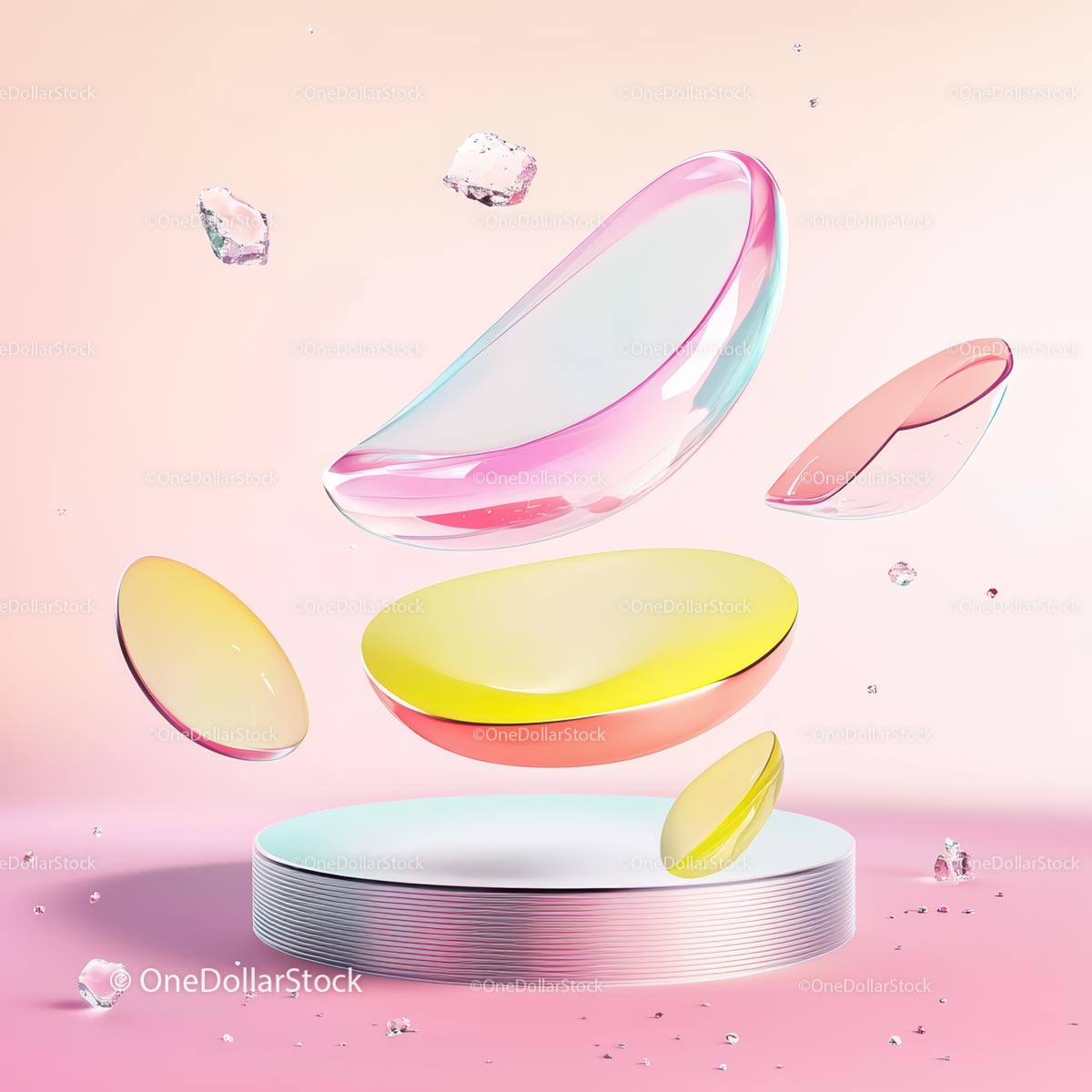 Pastel Floating Abstract Forms with Pink and Yellow Accents