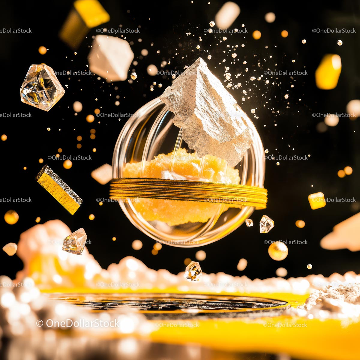 Dynamic Abstract Art with Geometric Shapes and Yellow Accents