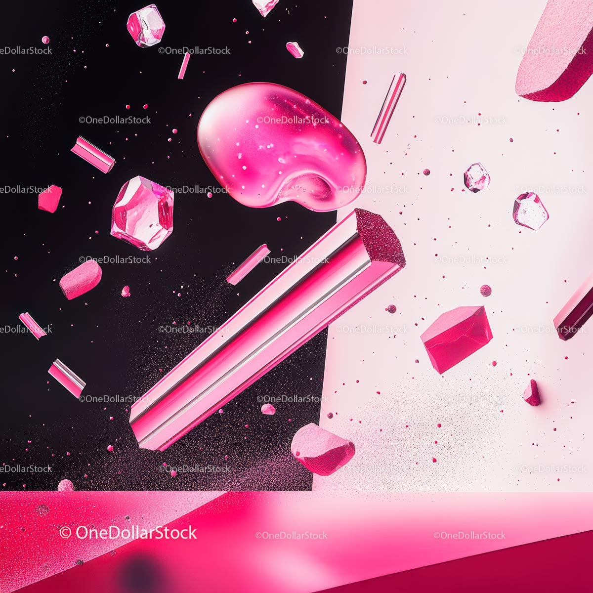 Dynamic Pink and Black Abstract Composition