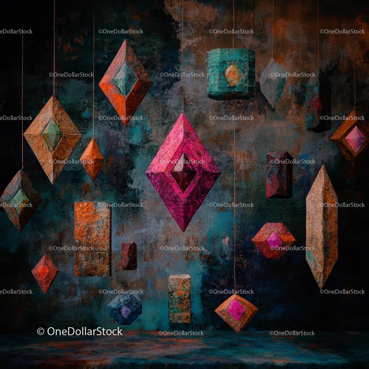 Vibrant Geometric Installation with Textured Shapes