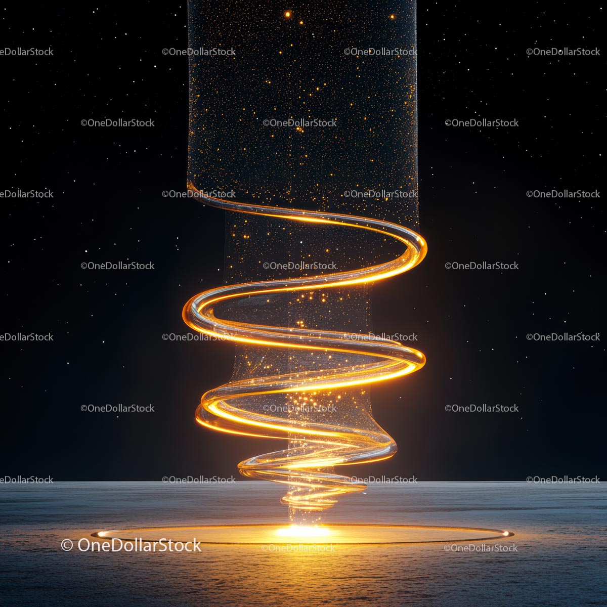 Glowing Spiral Vortex in Cosmic Night Sky