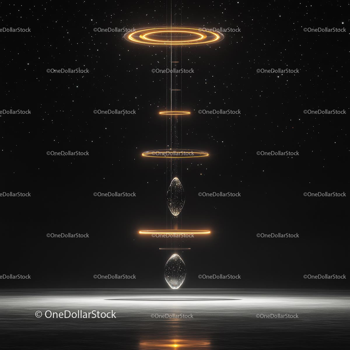 Futuristic Glowing Rings in a Starry Night Sky