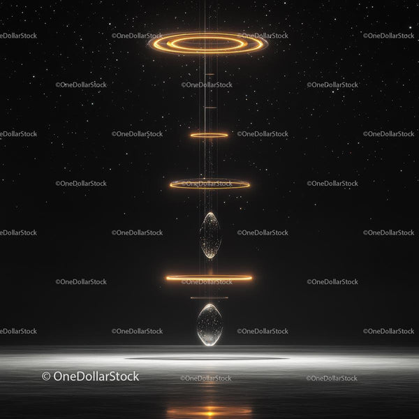 Futuristic Glowing Rings in a Starry Night Sky