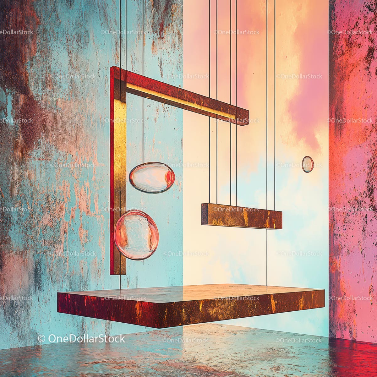 Geometric Art Installation with Vibrant Colored Background