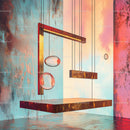 Geometric Art Installation with Vibrant Colored Background