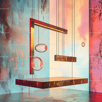 Geometric Art Installation with Vibrant Colored Background
