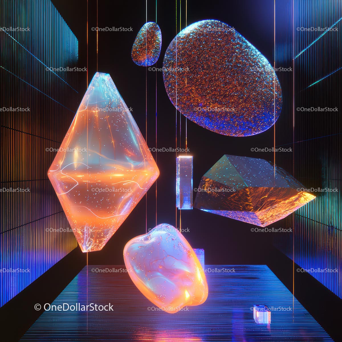Futuristic Glowing Crystals in Abstract Composition