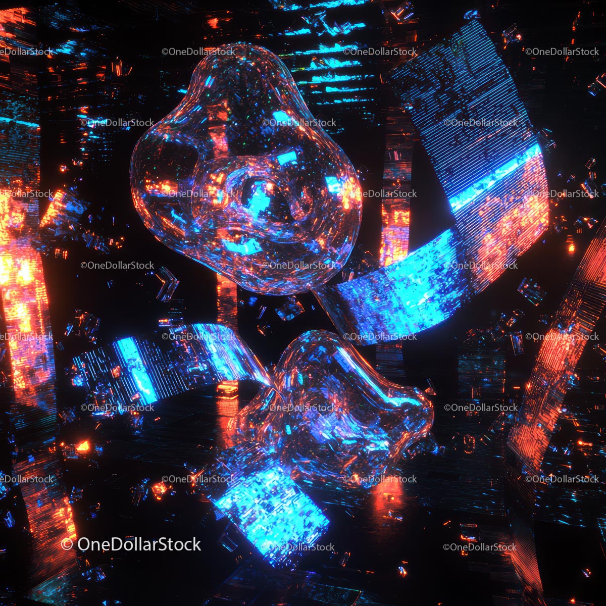 Futuristic Neon Landscape with Abstract Glass Structures