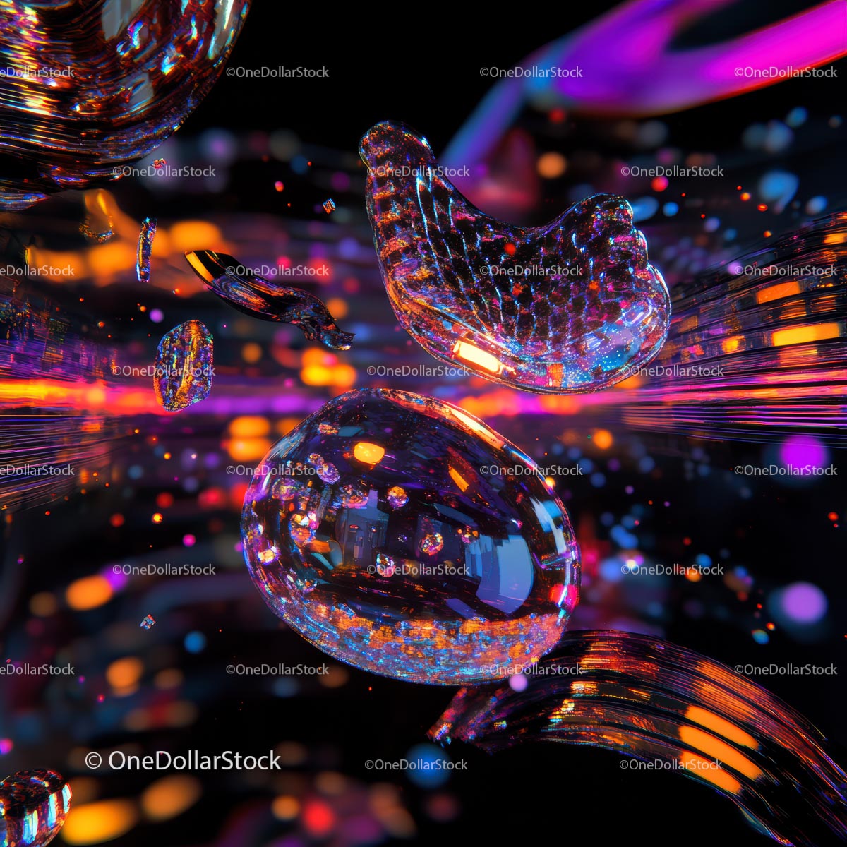 Futuristic Abstract Art with Colorful Glowing Spheres