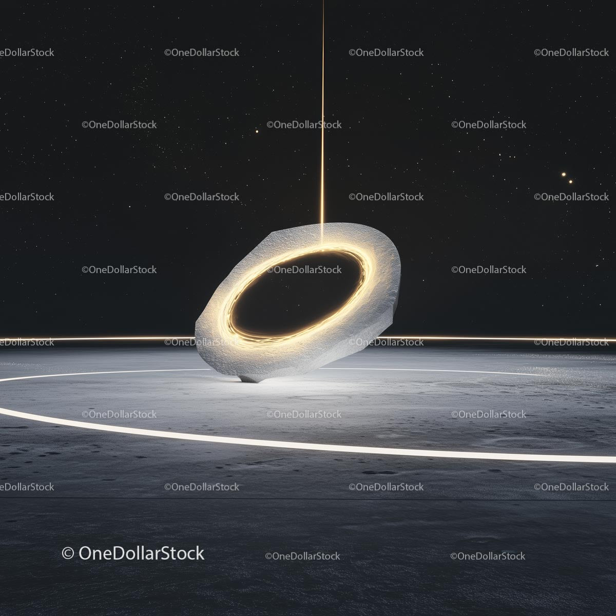 Futuristic Glowing Ring in Cosmic Night Landscape