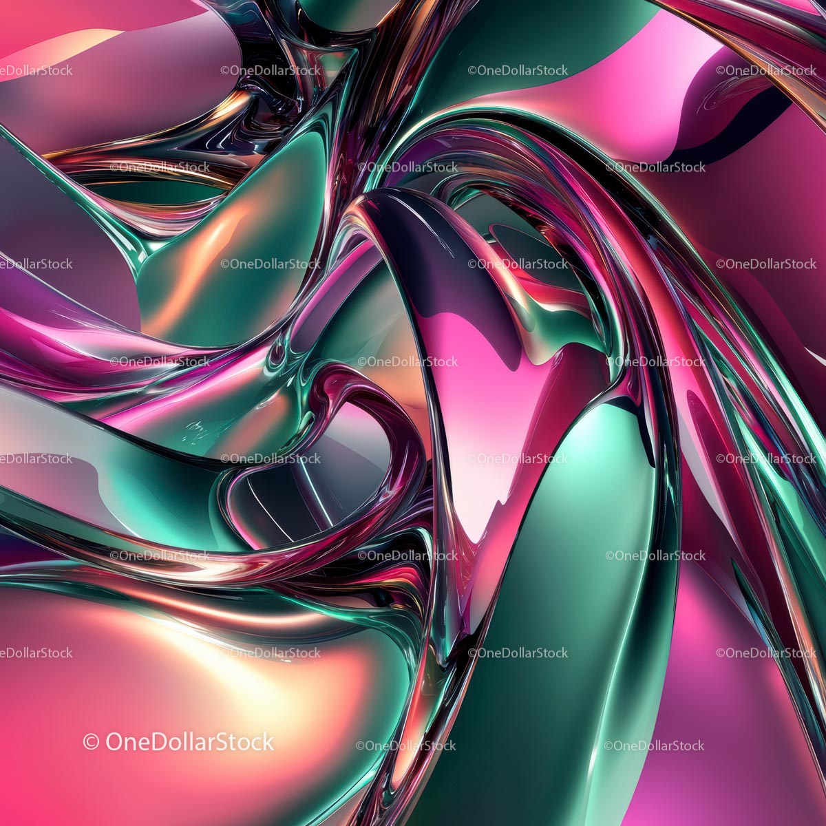Vibrant 3D Abstract Art with Glossy Curves and Neon Colors