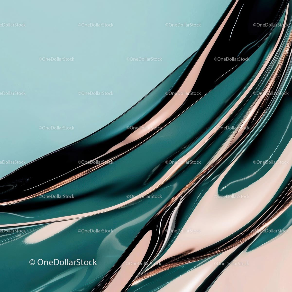 Teal and Metallic Flowing Abstract Design