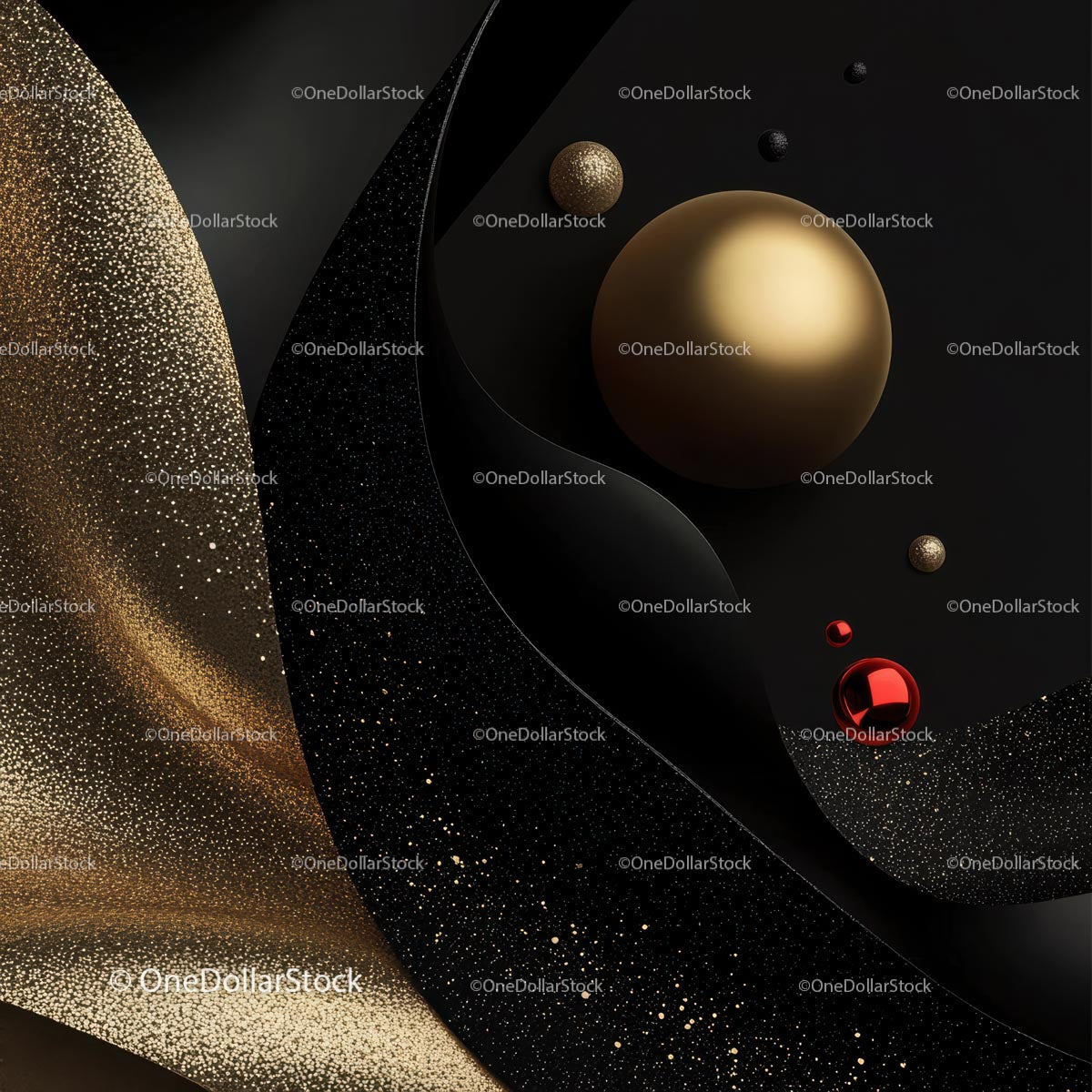Elegant Abstract Background with Gold and Red Spheres