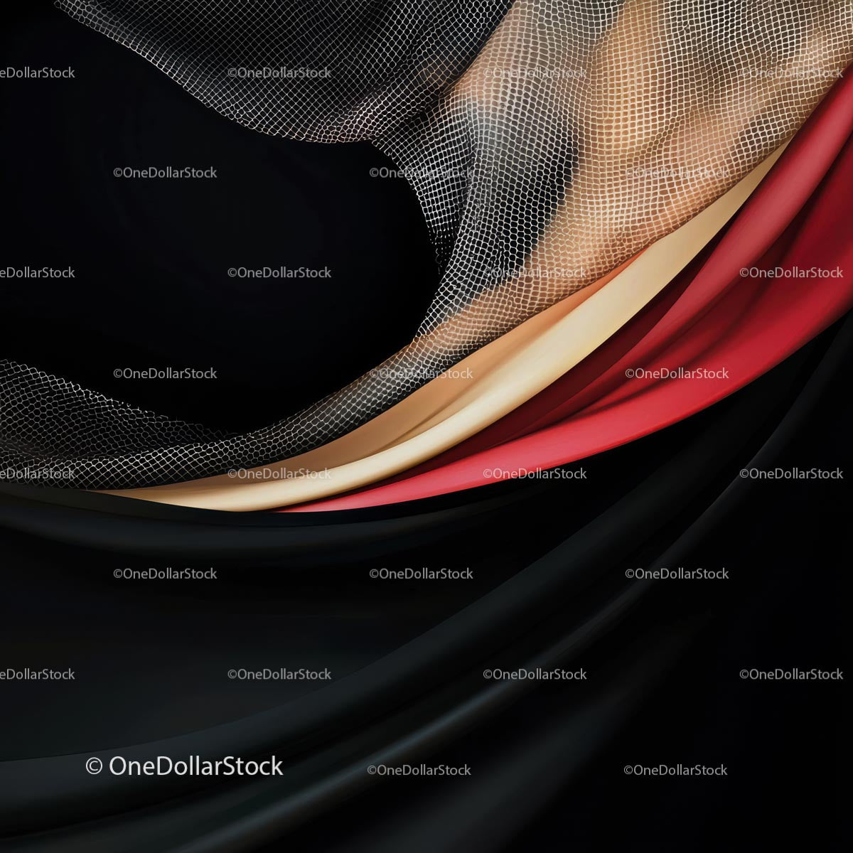 Luxurious Drapery with Mesh Overlay on Black Background