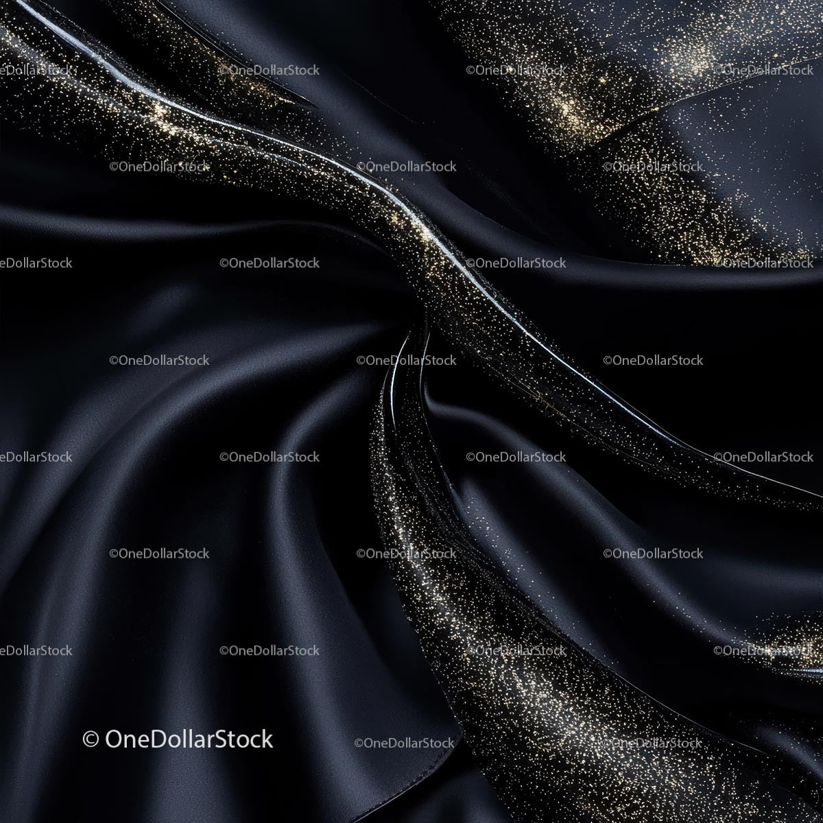 Elegant Black Silk with Golden Glitter Details