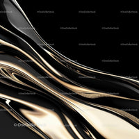 Black and Gold Fluid Abstract Art with Glossy Waves