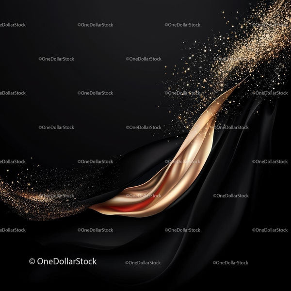 Elegant Black Silk with Gold Sparkles Abstract Design