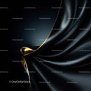 Elegant Black Fabric with Gold Trim and Silky Texture