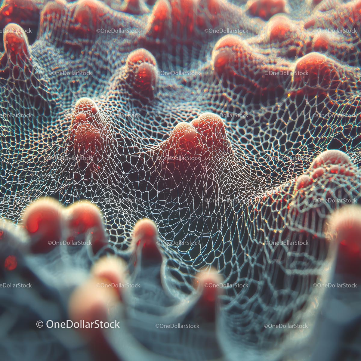 Abstract Macro of Textured Red and White Organic Mesh