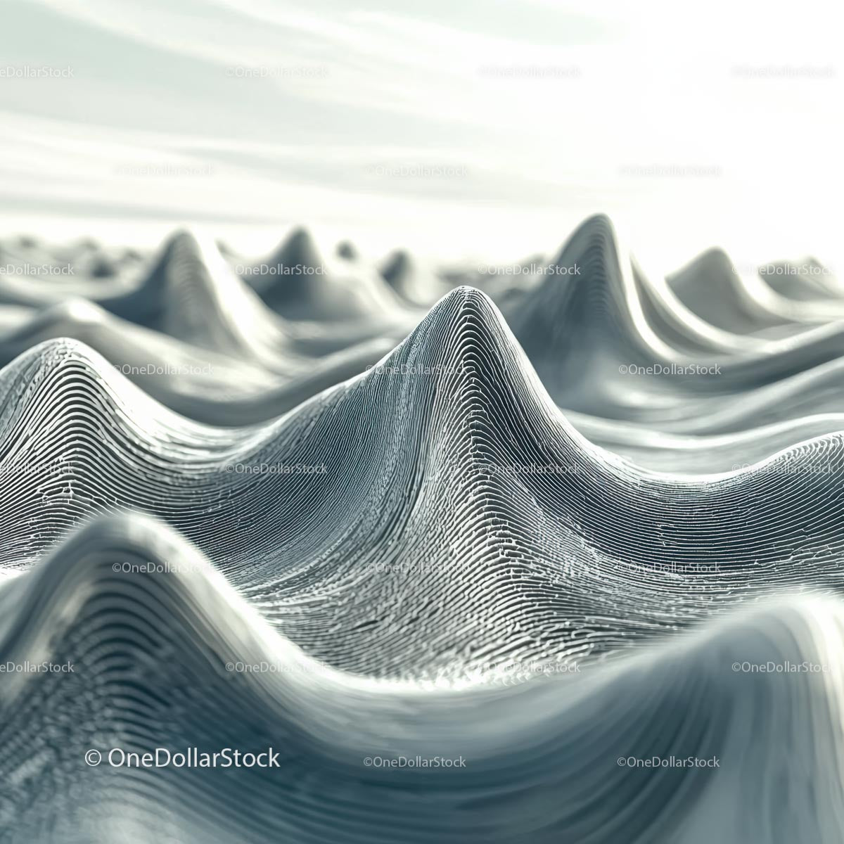 Abstract Monochrome Wave Landscape with Curved Lines