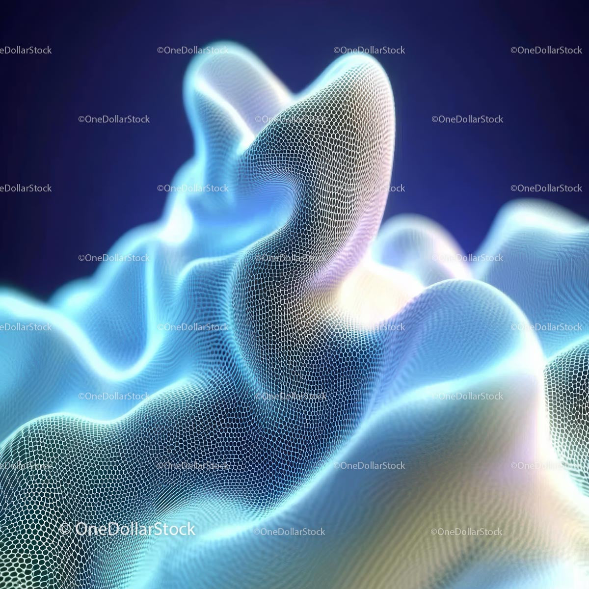 Futuristic 3D Mesh Waves with Glowing Blue Light