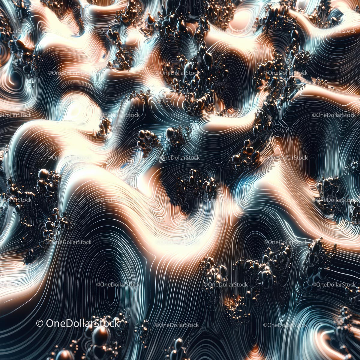Colorful 3D Abstract Fluid Pattern with Metallic Accents