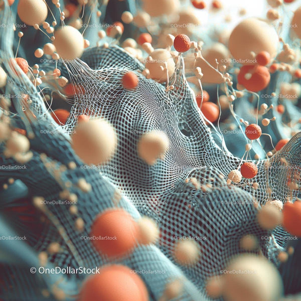 Abstract 3D Rendering with Orange Spheres and Mesh Texture